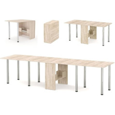 Rodnik Dining Table Foldable from 33.5 to 310 cm - 5 Sizes Possible - XXL Table Foldable Space Saving Office Table - Functional Table - Folding Table (Sonoma Oak)