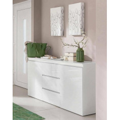 ‎Dmora Dmora - Daniel Sideboard with 2 Doors and 3 Drawers, Living Room Buffet, Kitchen Sideboard, 100% Made in Italy, 150 x 40 x 81 cm, Glossy White