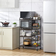 Hemeto 4 Tier Walnut Brown 4 Wheel Microwave Kitchen Shelf Rack