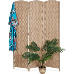 Relaxdays 3-Piece Folding Room Divider H x W 170 x 120 cm for Indoor Use Divider Wood Paper Rope Natural