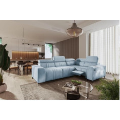 All4All Fabio II Mix Corner Sofa with Sleep Function, 273 cm x 202 cm, Corner Couch without Bed Box, L Shape, Small Sofa with Footstool, Relax Function, Loft Style, Side Right, Blue 26
