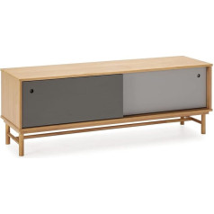Homn Living Magnus TV Unit with 2 Sliding Doors, Grey, Solid Wood, 140 cm (Width) 40 cm (Depth), 50 cm (Height)