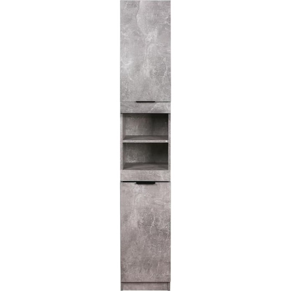Shally Dogan Tall Space Saving Column Cabinet, 2 Doors and 2 Shelves, Narrow Freestanding Cabinet, Multipurpose Cabinet, Living Room, Bathroom, Kitchen, Bookcase, Office (Concrete)