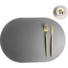 Amdxd Set of 4 Place Mats Fabric Washable with Coasters Oval, PU Leather Place Mats Washable Reversible Two-Tone Plain Non-Slip Table Coasters Washable Dark Grey Beige White 30 x 43.5 cm