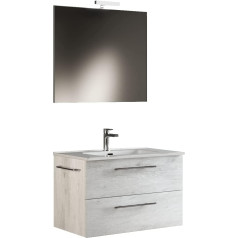 Mama Store ERA 100 100 Hanging Bathroom Cabinet 100 cm Oak White with Basin, Mirror and LED Lamp, T47, L. 101 x P. 47 x H. 53 cm