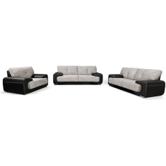 Mb-Moebel Lorento Sofa Set 3 & 2 Seater & Armchairs 3-2-1 Living Landscape 3-Seater and 2-Seater Furniture Set (Black)