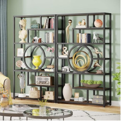 Tribesigns Bookcase, 2 Pack Industrial 8 Tier Tiered Bookcase, Freestanding Tall Bookcases, Display Shelf, Storage Organizer with 11 Open Shelves for Living Room, Brown
