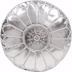 Poufs&Pillows Premium Faux Leather Pouf Silver - Handmade - Delivered Filled - Ottoman, Bean Bag, Footstool, Ottoman (Silver)