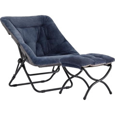 Welnow Comfy Saucer Chair with Ottoman, Oversized Folding Faux Fur Chair, Soft Furry Lounge Lazy Chair with Metal Frame, Moon Chair, Accent Chair for Bedroom, Living Room, Dorm Rooms, Navy