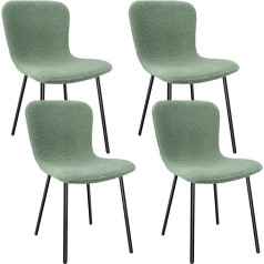 Lewe Set of 4 Dining Chairs, Teddy Fleece, Half Curved Backrest, Compact but Robust, Armless, Easy to Assemble, Suitable for Women, Teenagers - (Green)