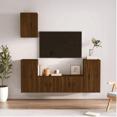 Homgoday TV-Möbel-Set 5 Stück Eiche Braun aus mehrschichtigem Holz, TV-Schrank für Wohnzimmer, TV-Schrank, Couchtisch, Wohnzimmer, TV-Ständer für TV-Schrank Wohnzimmer