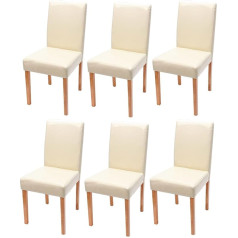 Mendler Littau Set of 6 Dining Chairs / Kitchen Chairs / Leather / Cream / Light Legs