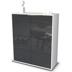 Stil.zeit Jessica Highboard, Matt White, Front High-Gloss Graphite Design (92 x 108 x 35 cm), Push-to-Open Technology and Smooth Running Rails