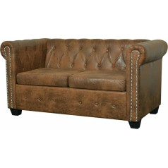 Secoli Chesterfield Sofa 2-Seater Retro Faux Leather Vintage Brown Couch Upholstered Sofa Sofas & Couches Living Room Sofa Lounge Sofa Brown 2-Seater