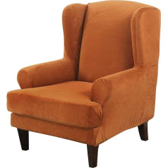 ‎Ele Eleoption 2 Pieces Wing Back Chair Cover Set 2 in 1 Design Removable High Stretch Soft Velvet Wing Back Chair Cover Slipcover for Living Room Bedroom Hotel (Orange, Velvet)