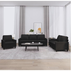 Somanki 3201398 3-Piece Sofa Set with Cushions Black Faux Leather, Sofas & Couches, Sofa Living Room, Sofa for Teenager's Room, Relaxing Sofa, Sofa for Bedroom, Upholstered Sofa