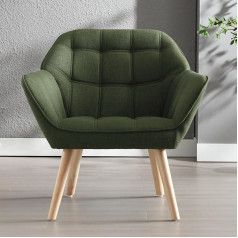 Chairus Upholstered Armchair Linen Single Sofa Lounge Chair for Living Room Modern Armrest Chair with Wooden Legs (Green-1)