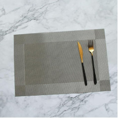 Amdxd Weihnachten Tischsets Abwaschbar Quadratisch 6er Set, 70% Vinyl 30% Polyester Platzdeckchen Natur Gewebt Geometrisch Gitter Muster Anti-Rutsch, Tisch-Sets Silber Kaffee, 30x45CM