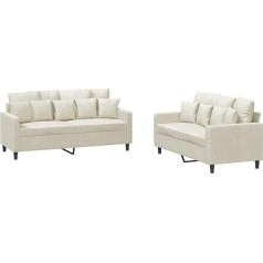 Vidaxl Sofa Set 2-Piece Armchair Couch with Cushion, Sofa Living Room Sofa with Armrests, Couch Set, Designer Sofa, Seating Furniture, Upholstered Furniture, Cream Velvet