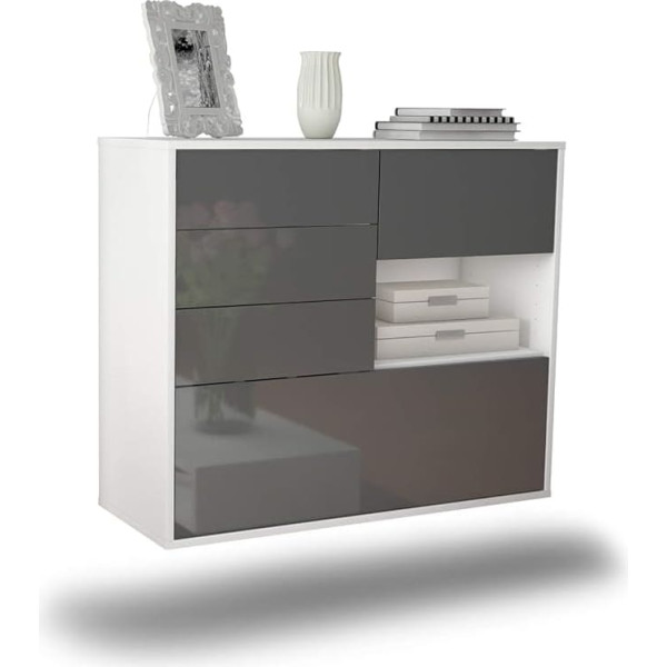 Dekati Knoxville Sideboard Hanging (92 x 77 x 35 cm) White Matt Body - Front High Gloss Grey - Push to Open