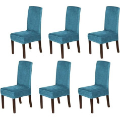 XDKS Dining Chair Covers Velvet Dining Chairs Parsons Chair Covers Modern Stretch Chairs Protective Cover Removable Washable Slipcovers (6 Pcs Peacock Blue)