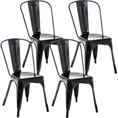 CLP Benedikt Set of 4 Metal Chairs, Stackable, with Seat Height 44 cm, Colour: Black