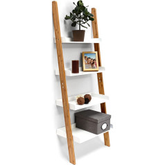 Relaxdays Bamboo Bookcase: 144 x 56 x 34 cm Ladder Shelf Unit with 4 Shelves Made of Bamboo Wood Living Room Office Furniture Bookshelf, White