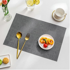 Mesnt Tischset 4Er Set Leder, Streifen Kariert Strukturiert Hitzebeständig Länglich Platzsets, Küchen-Tischsets für Esstisch, 45x30cm, Hellgrau