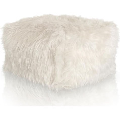 Aiire Lambskin Stool 50 x 40 x 30 cm - Rectangular Pouf Stool High Quality Easy Care Pouf Bean Bag Footrest or Footstool for Living Room and Bedroom White