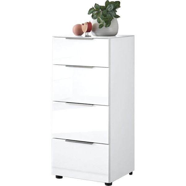 Stella Trading Santorin Chest of Drawers White with Glass Front 45 x 99 x 40 cm (W x H x D) Wood Material
