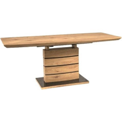 Meubletmoi Extendable Dining Table 140/180 cm Wood Decor Oak Artisan with Thick Base Tempered Glass Design for 6 to 8 People - Leander