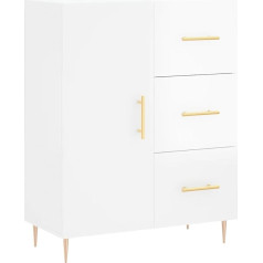 Vidaxl Sideboard, Chest of Drawers with 3 Drawers, 2 Compartments, Highboard Living Room Cabinet with Door Metal Feet, Cupboard, Side Cabinet, High-Gloss White Wood Material