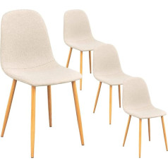 Furniturer Minimalist Upholstered Linen Dining Chair Set of 4 Small Kitchen Space Saving Side Chair without Armrests High Back Seat with Light Oak Metal Leg Beige