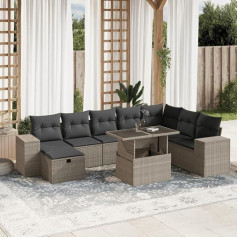 Homgoday Gartensofa-Set 9-teilig mit Kissen hellgrau Polyrattan, Möbel Set Schlafsofa, Wohnzimmer, Couch, Set Sofa für den Außenbereich, Typ 3275352