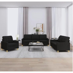 qohoio 3-TLG. Sofagarnitur mit Kissen Sofa Wohnzimmer Sitzgruppe Wohnzimmer Sofa Set Sofas FüR Wohnzimmer Schwarz Stoff - 3201246