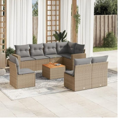 Homgoday Garden Sofa Set 9 Pieces with Beige Poly Rattan Cushions Outdoor Sofas Garden Lounge Set Garden Furniture Type3224162