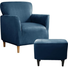 Unbbrrl Stretch Velvet Slipcover Banquet Chair Armchair with Seat Cushion Cover Chair Sofa Covers for Living Room and Ottoman Footrest Slipcover Set(Sapphire, Chair and Ottm)