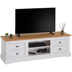 IDIMEX Kent TV Lowboard, Beautiful TV Cabinet Made of Solid Pine in White/Brown, Practical HiFi Furniture with 4 Drawers, Attractive Sideboard with Two Niches