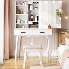 Anwbroad Dressing Table with Lighting Dressing Table with Sliding Mirror in 3 Colours LED Lighting Vanity Cosmetic Table for Girls Dressing Table with Mirror and Stool White BDT69W 80 x 40 x 134.5 cm