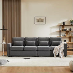 Moimhear Modern 4 Seater Sofa Linen Fabric Four Seater Sofa with Armrest Pockets and 4 Cushions Simple Style Sofa Suitable for Living Room Apartment Office 3 Color Options for Sofas