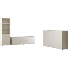 Mirjan24 Gesita III Living Room Set, Living Room Cabinet in Set: TV Lowboard with 2 Drawers and Doors, Standing Shelf with 3 Compartments and 3 Drawers, Chest of Drawers Handle-Free Opening (Cashmere)
