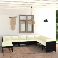 Homgoday 9 Piece Garden Sofa Set with Cushions Black Poly Rattan Sofa Bed Living Room Sofa Modern Sofa Set 3 Corner Sofas + 4 Middle Sections + 2 Footrests, Black