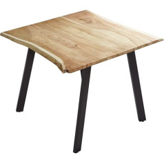 SAM Laxmi Dining Room Table 90 x 90 cm Real Wane, Natural Coloured, Solid Acacia Wood Dining Table with Four Metal Legs, Black