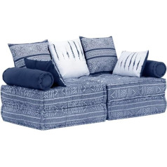 Vidaxl Pouf 2-Seater Modular Seat Cushion Seat Pouf Sofa Floor Cushion Lounge Sofa Sofa Bed Guest Bed Indigo Fabric