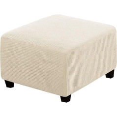Stretch Stool Cover Rectangular Stool Footrest Protective Cover with Elastic Base Checked Elastane Jacquard Fabric (Natural, Large)