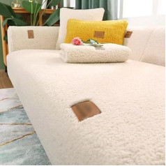 ‎Tielag Tielag Sofa Protector Velvet Non-Slip 1 2 3 4 Seater, L Shape Sofa Cover, Sofa Throw, Sofa Throw, Corner Sofa, Sofa Protection Children, Cats, Dogs, Scratch Protection, Milk White, 70 x 150 cm