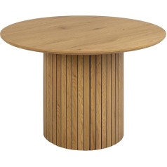 Ac Design Furniture Yaron Wild Oak Effect Dining Table for 4 People, Column Base with Slat Front, Round Dining Table, Diameter 120 x Height 75 cm, Natural