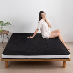 Maxyoyo Futon Mattress, Thick Floor Mattress, Adult Roll Up Sleeping Mattress, Camping Mattress, Japanese Futon Bed with Stereoscopic Geometric Pattern (Black, Double)