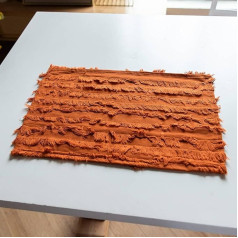 Mesnt Rectangular Leather Place Mats, Set of 2, Rectangle with Fringes, Modern Place Mats for Kitchens, Home, Dining Room Table, Restaurant, 45 x 30 cm, Orange