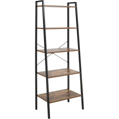 Homcom Bookcase, Ladder Shelf, 5-Tier Office Shelf, Storage Shelf, Filing Shelf, Kitchen Shelf for Living Room, Kitchen, Bathroom, Office, Chipboard, Metal, Rustic Brown + Black, 56 x 34 x 160 cm